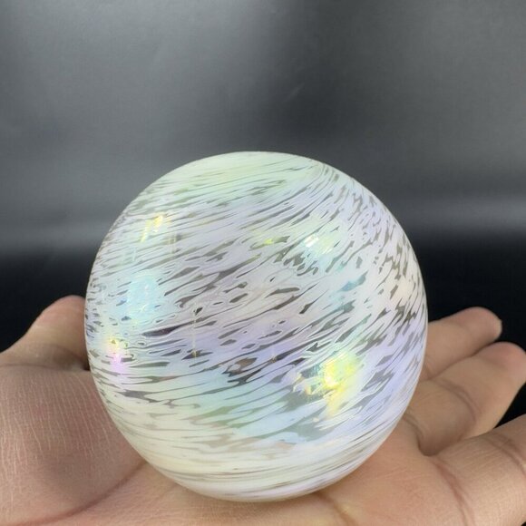 Vintage Venetian Glass Paperweight Figure Italian Glass Iridescent White Swirl - Picture 13 of 13